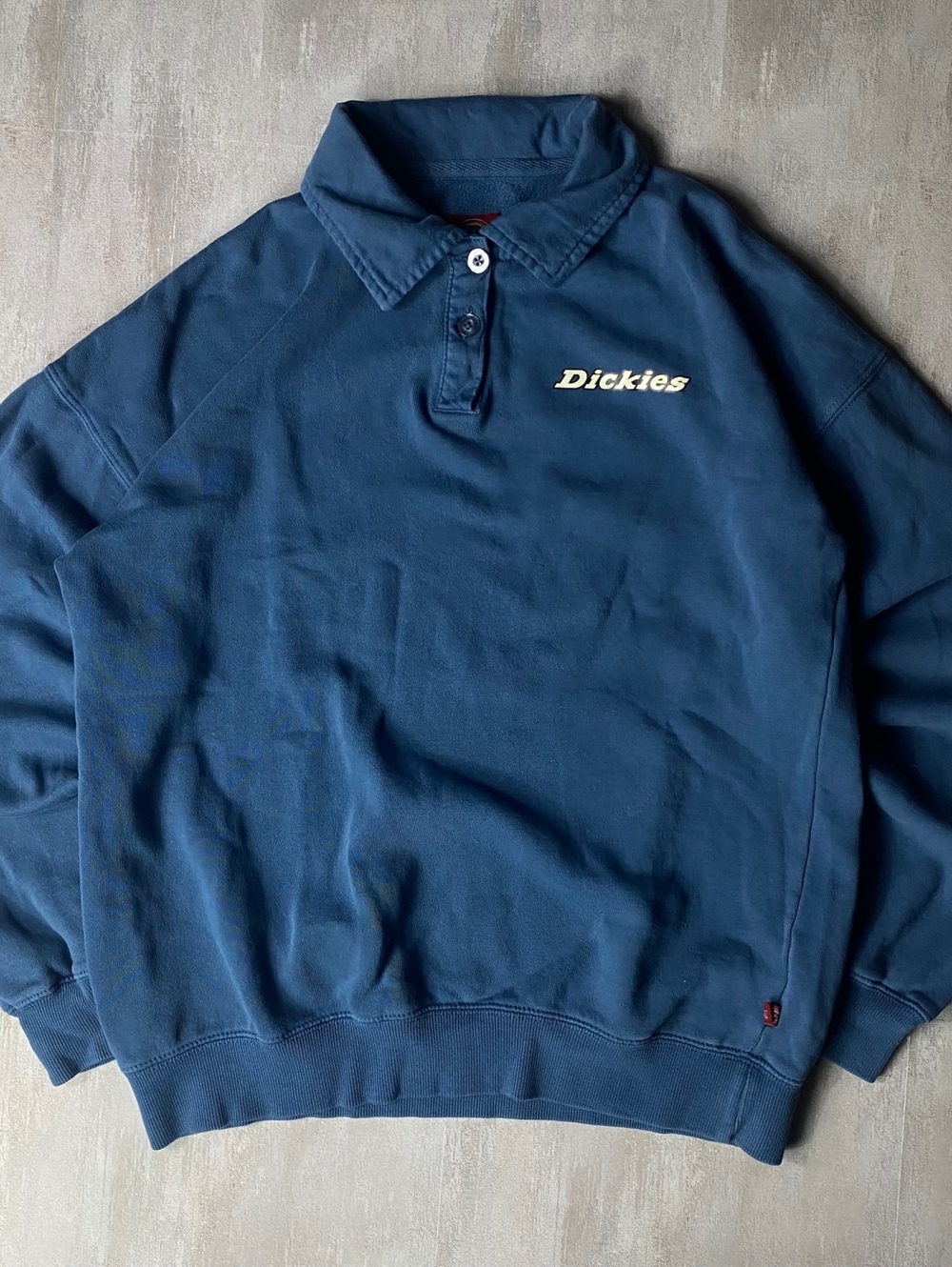 Vintage Dickies Polo Collar Sweatshirt Blue Embroidered Logo XS Y2K Workwear